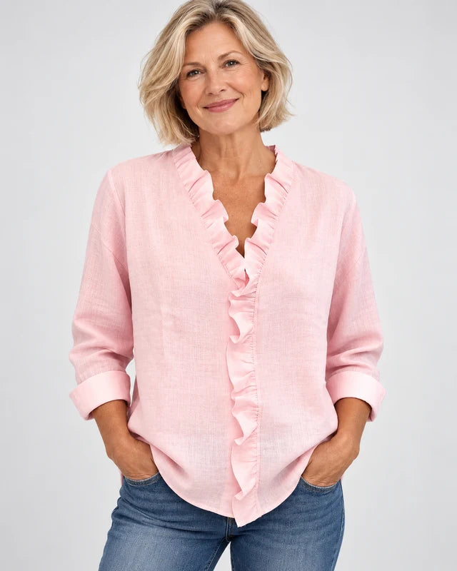 Indie | Blouse with Ruffles, V-Neck and Long Sleeves